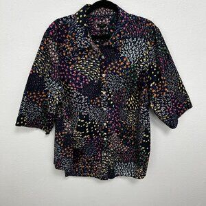 TALBOTS Cotton Button Down Shirt Bunches Of Floral Ditz Blouse Blue‎ Colorful 3X